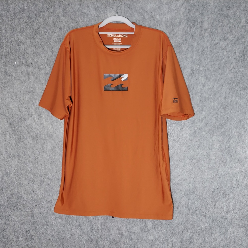 Billabong Mens Rash Guard XL Orange Coastal UPF 50+ Sun Protection Swim Shirt